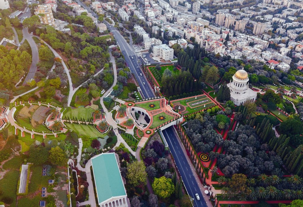 flyover of the gardens in Haifa