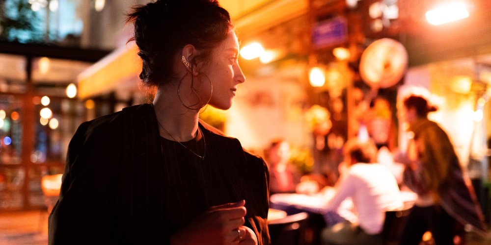 Stylish lady near street cafe
